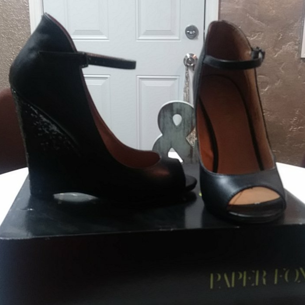 Black and Sparkling Evening Wedges